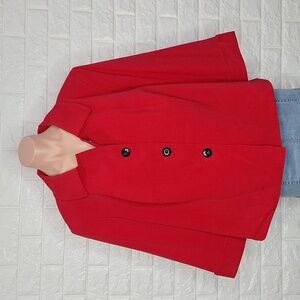 TAHARI Red Blazer Jacket with 3/4 Sleeves   and Black Buttons